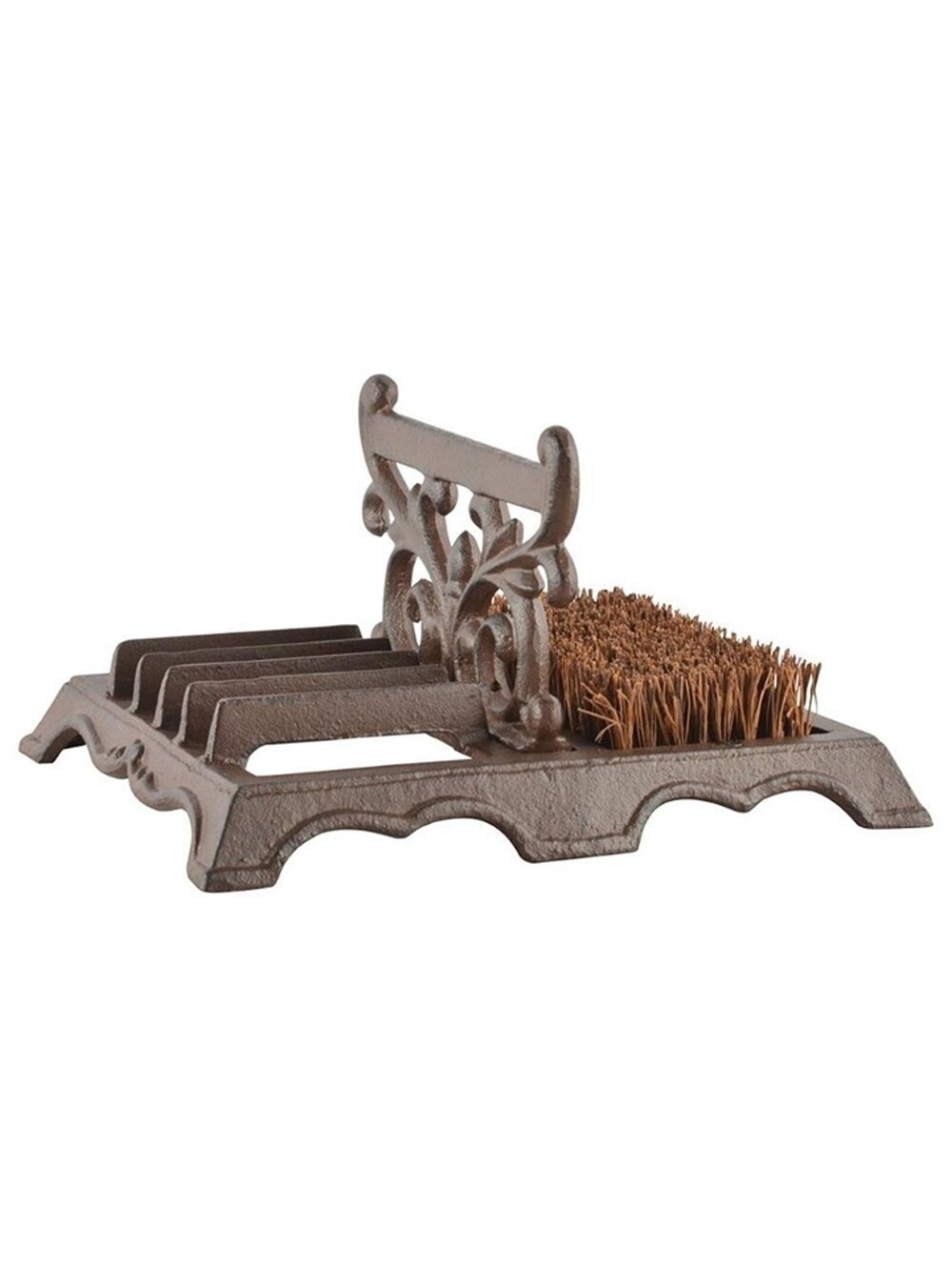 Cast Iron Boot Scraper & Brush Antique Brown Scroll Leaf Design NEW
